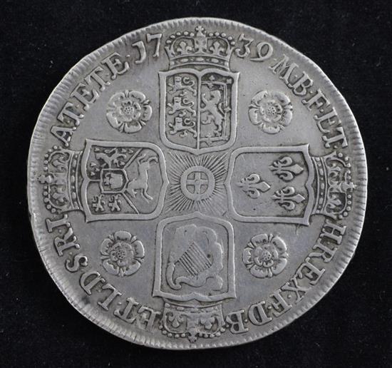 A George II silver crown, 1739,